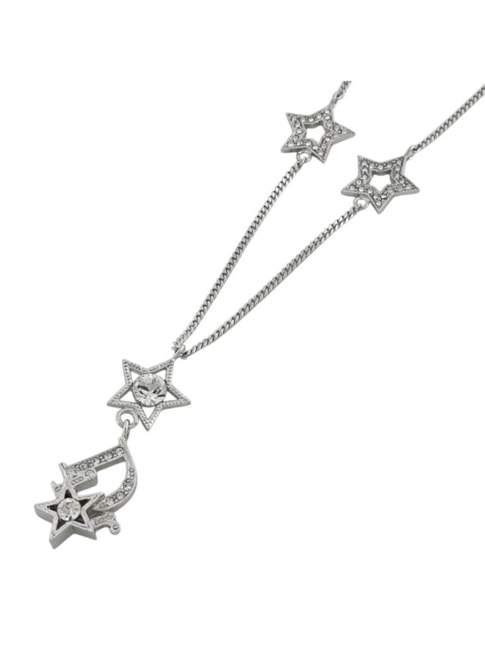 Dior Necklace Star Motif Silver Plated Rhinestone